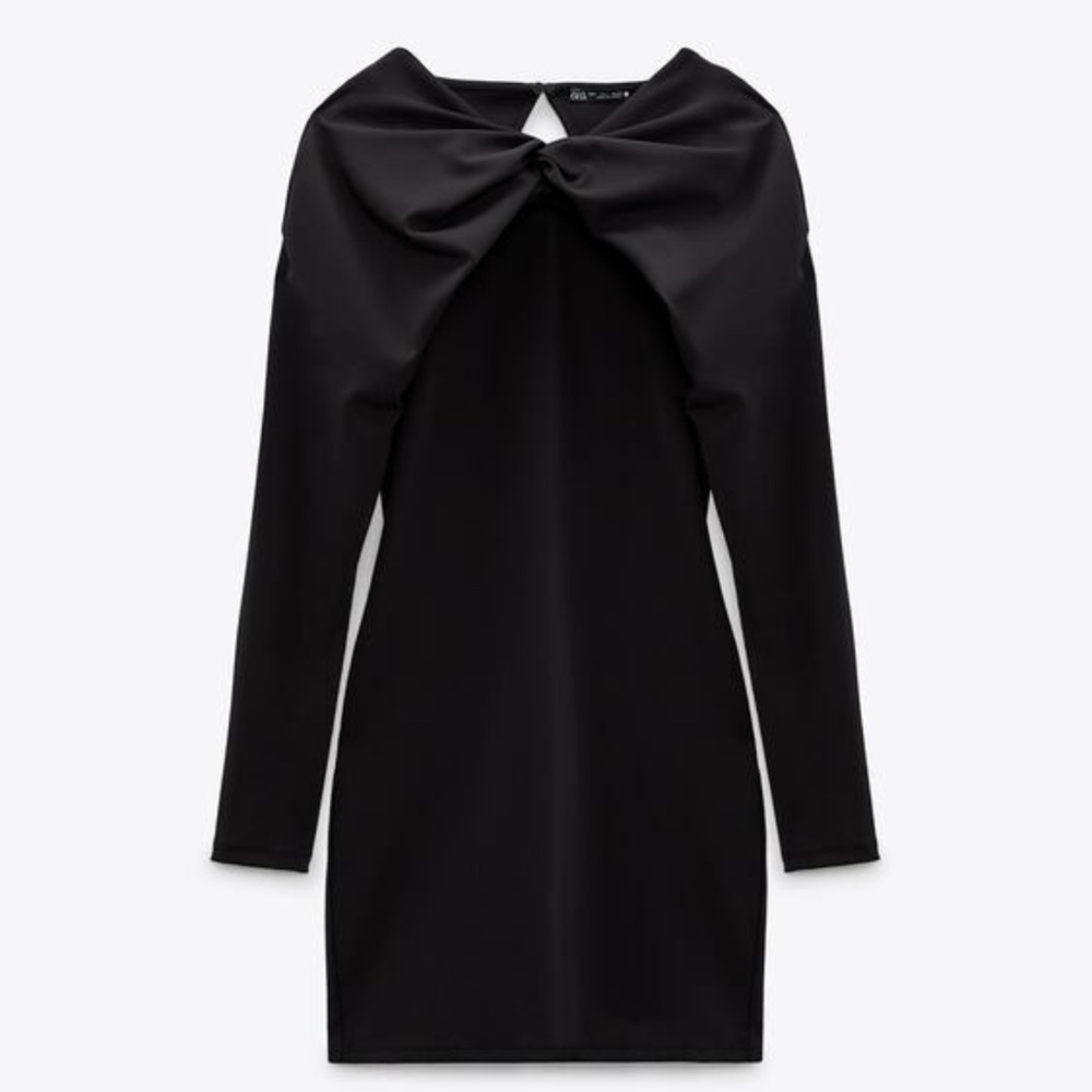 ZARA Knotted Overlay Back Slit Black Dress Size M NWT
